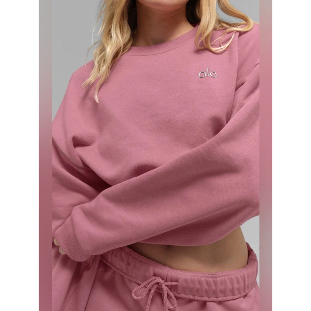 ALO Yoga Pink Wild Rose Accolade Cropped Sweatshirt Medium California Casual